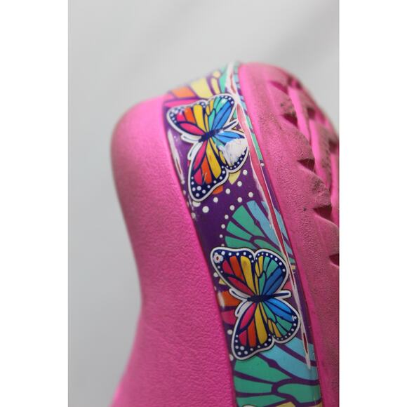 Crocs FunLab Multi-Butterfly band Kinds Clog Electric pink AS IS size J2 rainbow - Picture 4 of 9